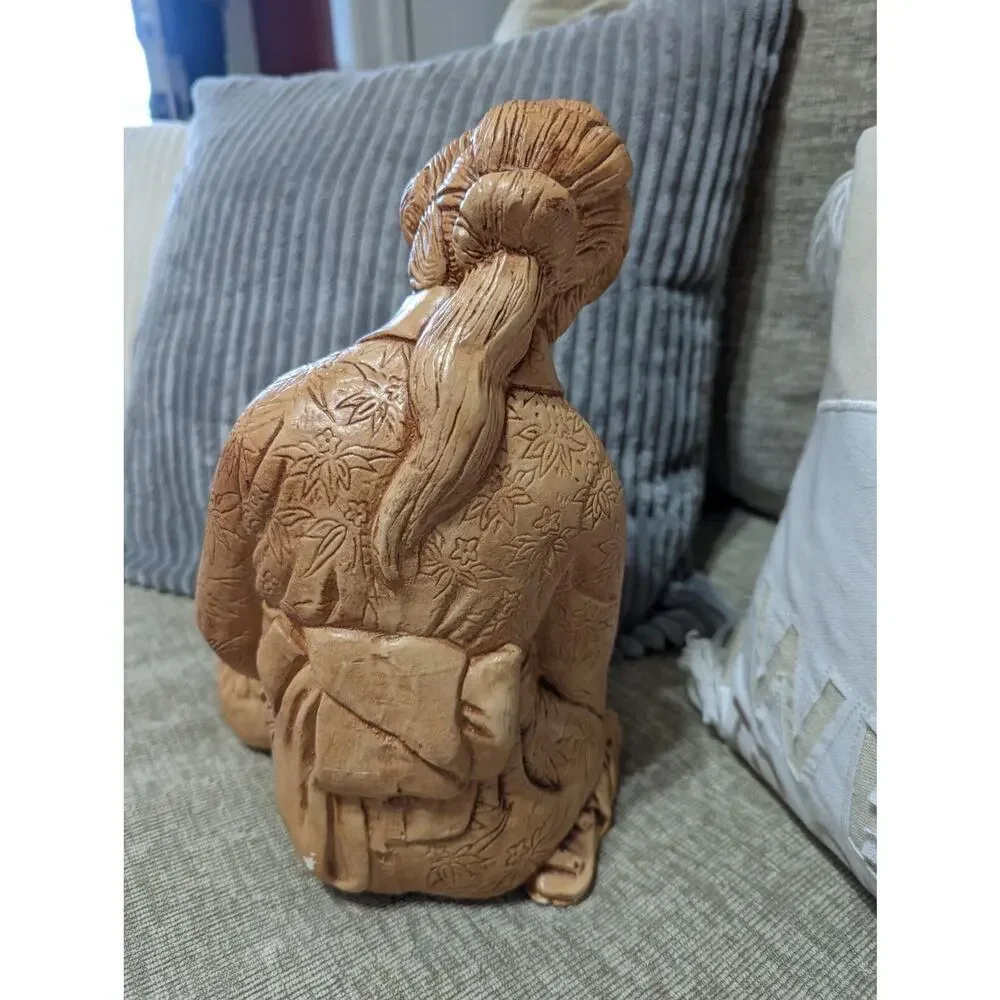 Rare Vintage Asian Geisha Figurine Woman Painting Duck 10 in Tall Mid-Century
